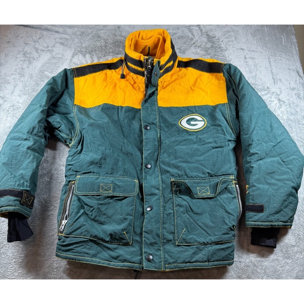VTG Green Bay Packers Jacket L Champion NFL Puffer Coat Hooded Made in Macau 90s